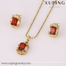 61655 xuping mariage pas cher 14k plaqué or zircon pendentif et boucles d&#39;oreilles ensemble de bijoux